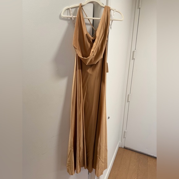 Sleeveless Draped Maxi Dress in Camel Brown - Picture 3 of 4